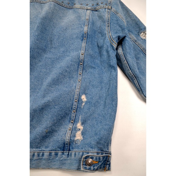 FREE PEOPLE Studded Original Denim Jean Distressed B/F Trucker Jacket Womens S‎ - Picture 15 of 16